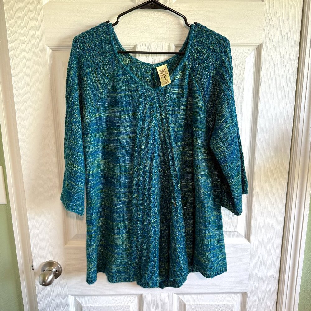 Faded Glory XXL (20) Woman's Teal Sweater Swing Hemline 3/4 Sleeves